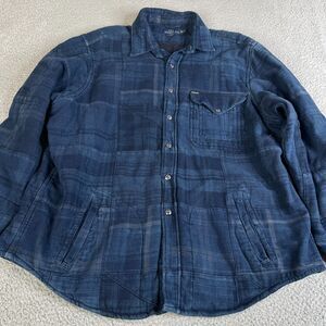 Polo Ralph Lauren Shirt Jacket XXL Blue Patchwork Flannel Indigo Shacket Snap